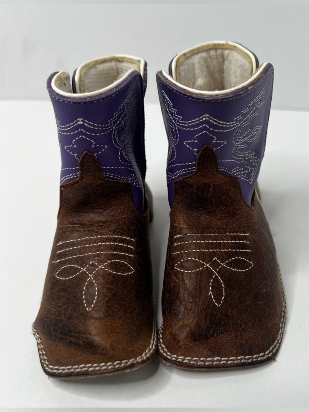 Anderson Bean Baby Boots Crib Shoes Purple Brown Sz 6 Leather Western Cowgirl - Picture 3 of 10